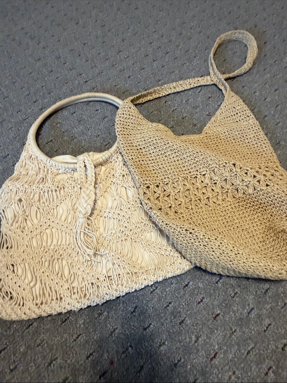 Handwoven Straw Shoulder Bags - Neutral Beige Set